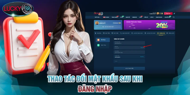 Thao tác lại đổi mật khẩu sau khi đăng nhập